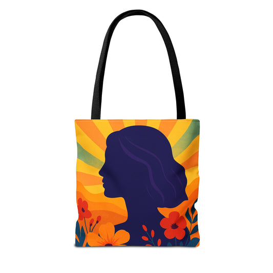 Rainbow Retro Colorful Floral Tote Bag - Feminine AOP Design, Eco-Friendly, Shopper Bag, Gift for Her, Everyday Use, Summer Vibes