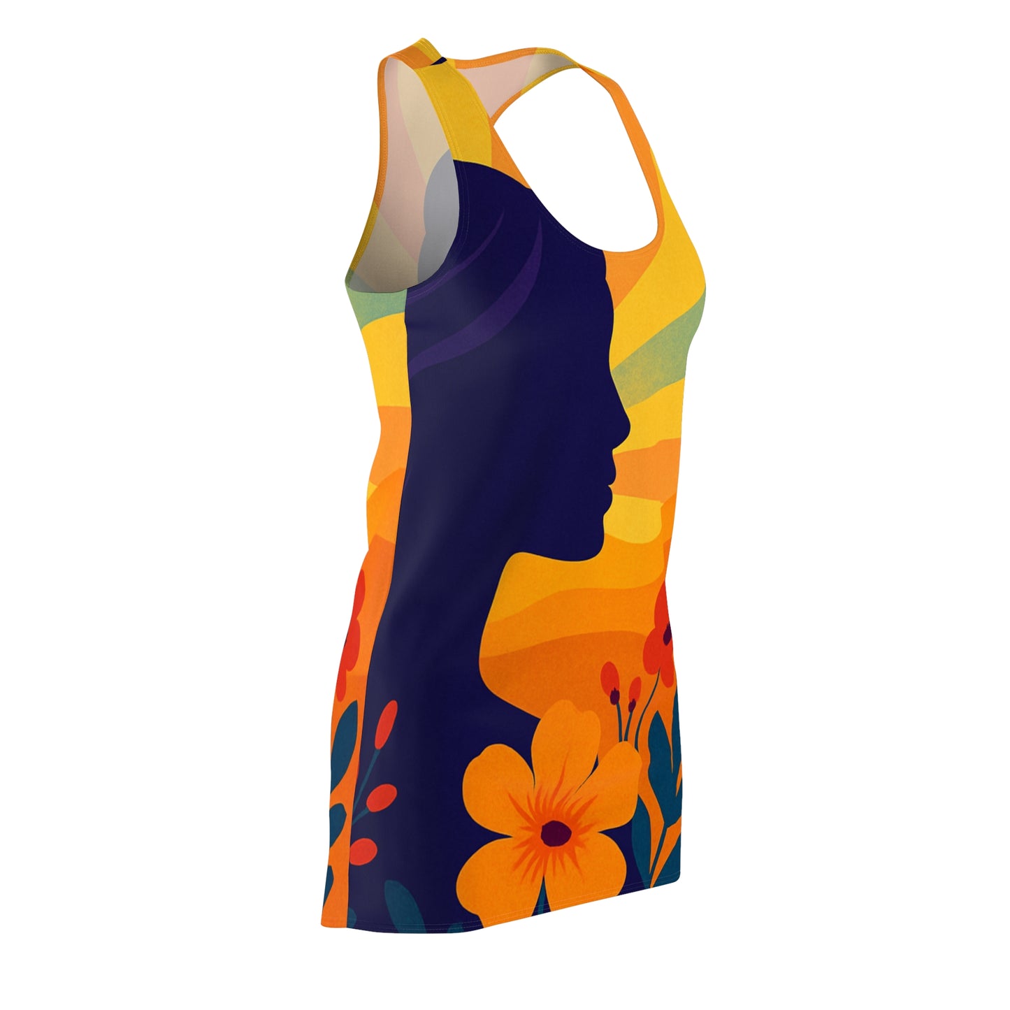 ✨Floral Silhouette✨         Racerback Dress, Boho Summer Dress, Casual Day Dress, Holiday Party Outfit, Unique Gift for Her