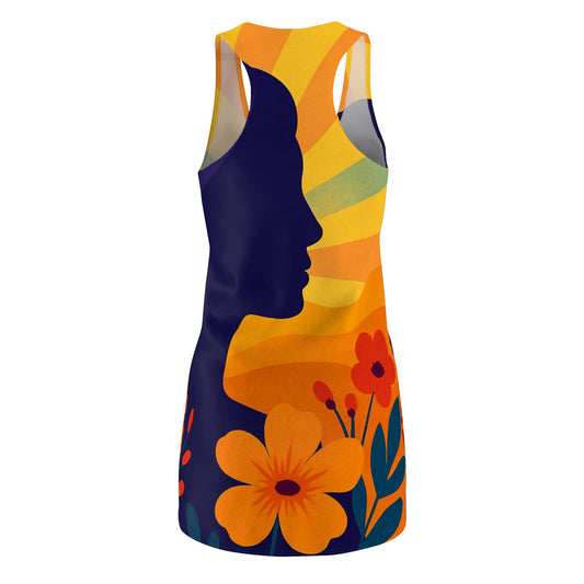 Floral Silhouette Racerback Dress, Boho Summer Dress, Casual Day Dress, Holiday Party Outfit, Unique Gift for Her