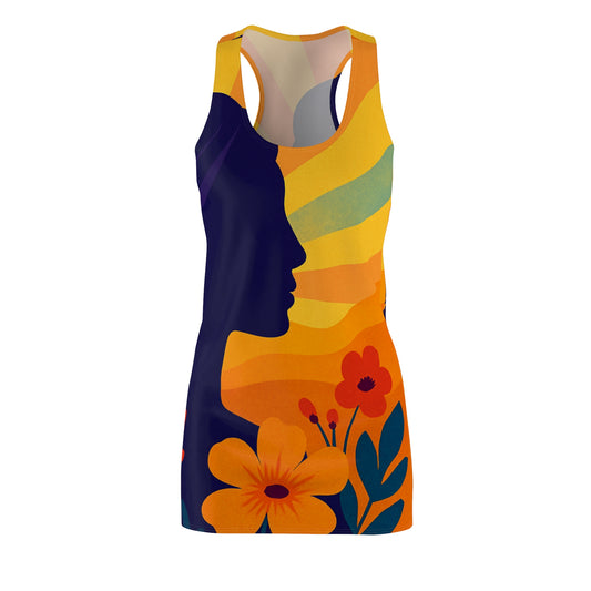 Floral Silhouette Racerback Dress, Boho Summer Dress, Casual Day Dress, Holiday Party Outfit, Unique Gift for Her